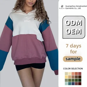 High Quality ODM OEM Custom Logo Ladies Tracksuit Sweatsuit Women Loose Pullover Color Block Sweatshirts Hoodies