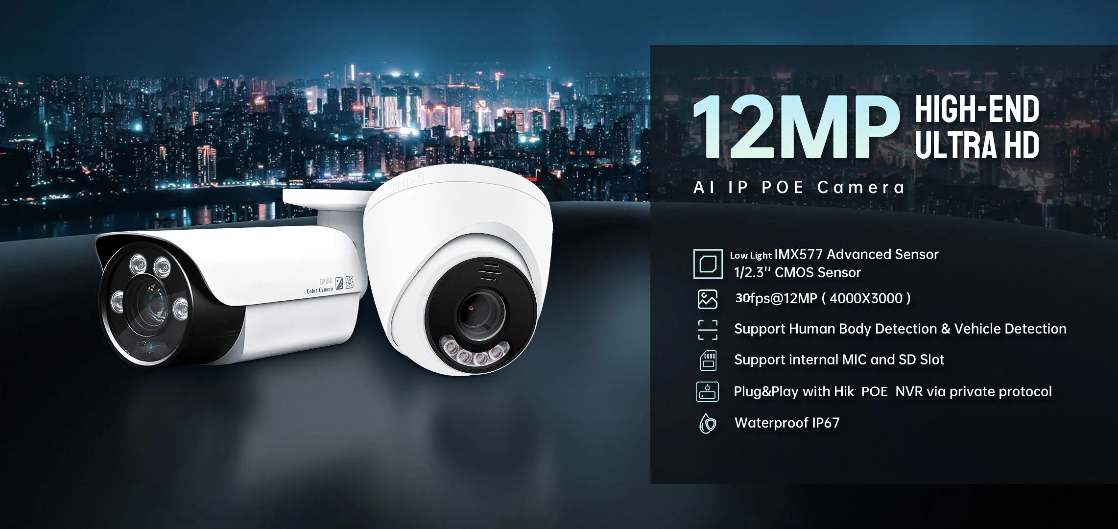 8MP Red&blue Flashlight Alarm Security Camera - 24/7 Color