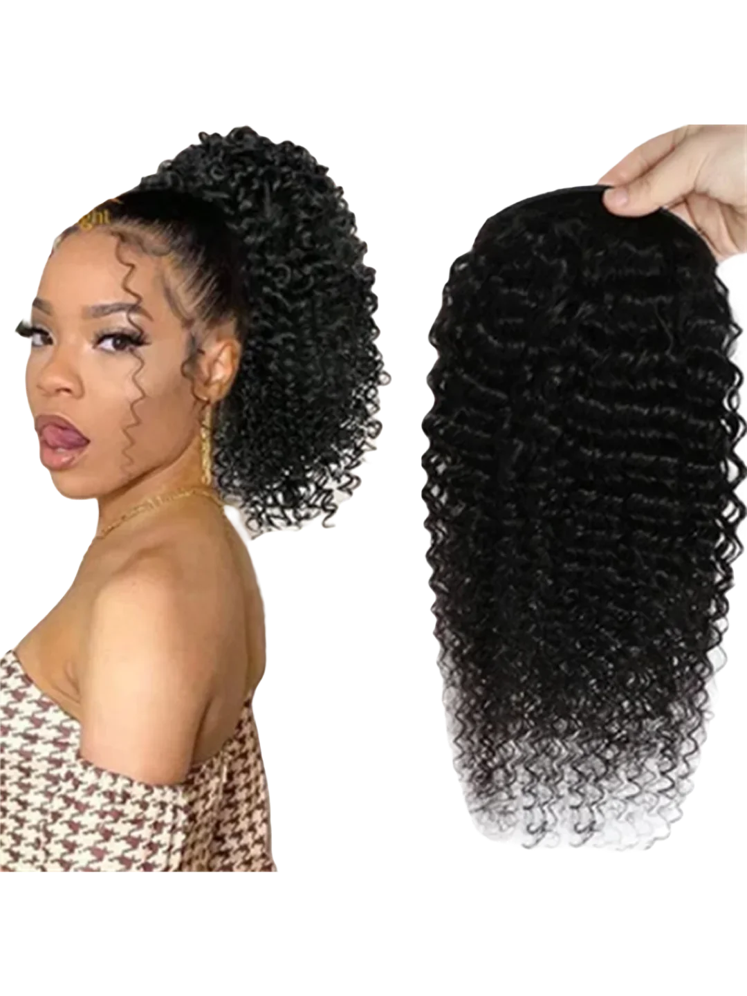 Menselijk haar krullende paardenstaart diepe watergolf extensie trekkoord natuurlijke kleur_voghion.com