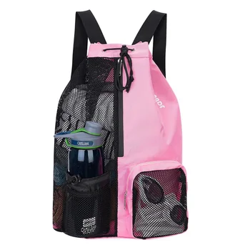 Travel Sports  Swimming Gym Bag Mesh Drawstring Beach Backpack Bag with Wet Pocket For Men Women