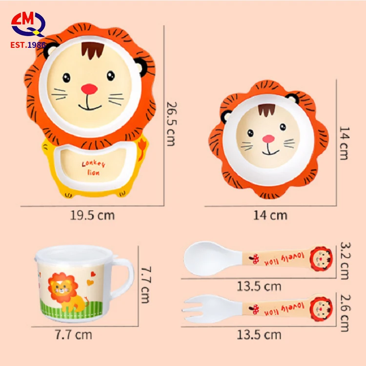 New Arrival Children's Cutlery Set Bamboo Fiber Grid Plates Baby Bowls