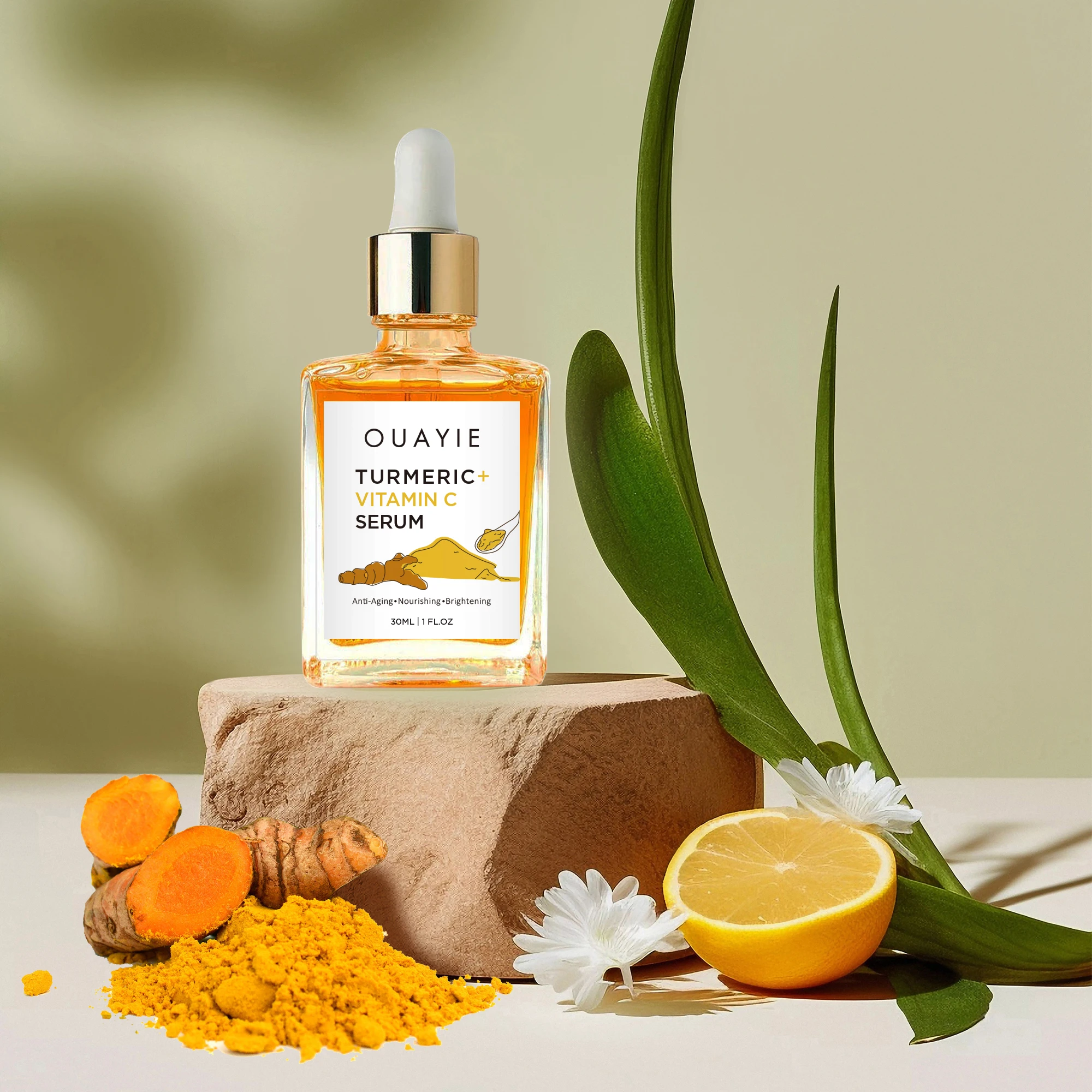Hot Sale Private Label Organic Turmeric Skin Care Facial Serum for Lightening Glowing Brightening Turmeric Serum Oil