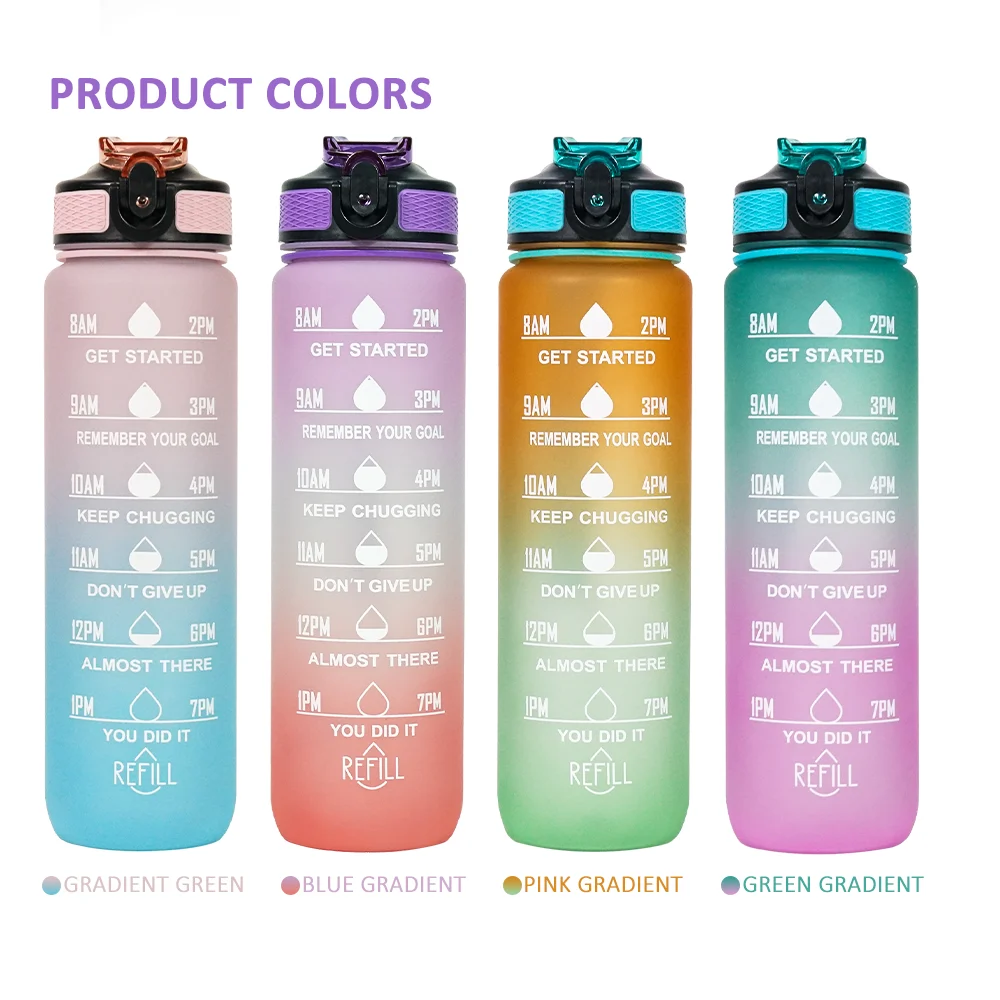 32oz Plastic Sport Gym Motivational Water Bottle Bpa Flip Top Cover ...