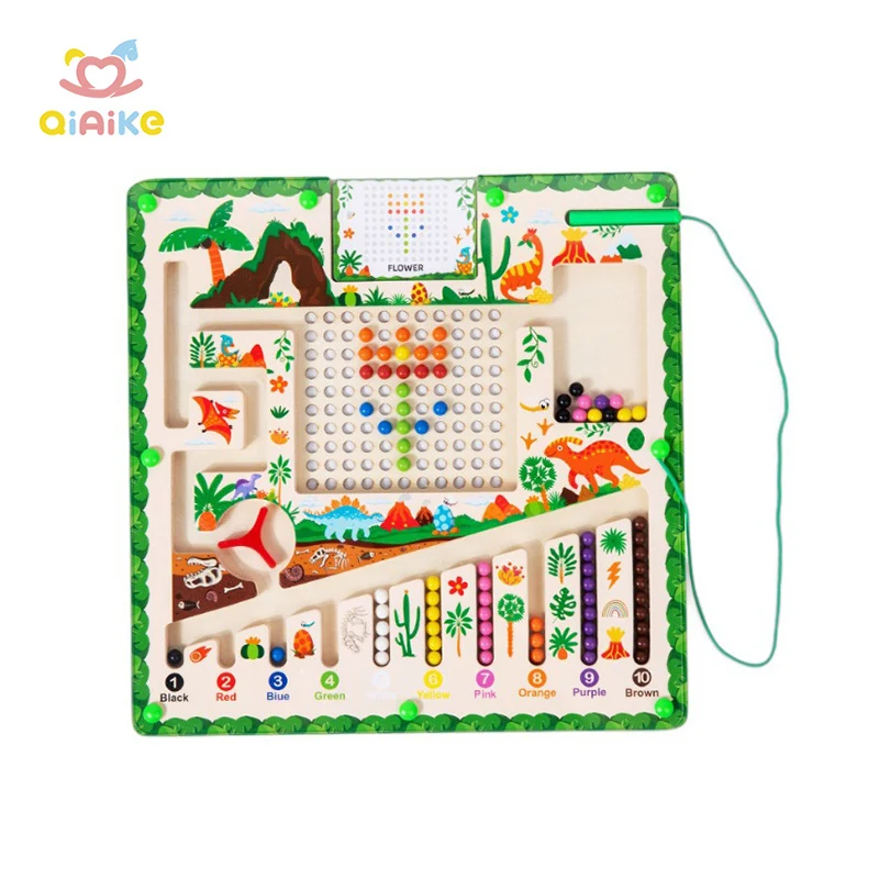 Puzzle magnétique en bois pour l'apprentissage préscolaire des dinosaures, labyrinthe de couleurs et de nombres, jouets Montessori pour garçons, filles et tout-petits