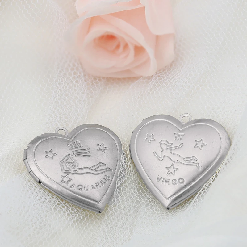 Jewelry Accessories  Heart Shape Constellatory Patterned Photo Locket Photo Frame Locket Pendant Necklace Hinge