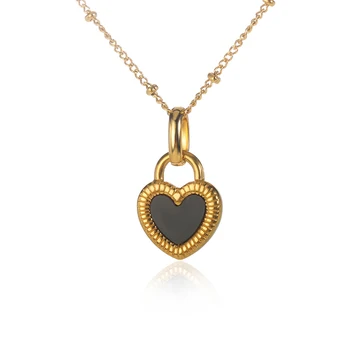 Fashion Stainless Steel Gold Plated Romantic Heart Shell Drop Pendant Necklace Trendy Cheap Jewelry