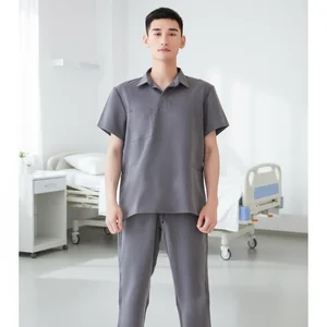 Men's Medical Nursing Scrubs Set Short Sleeve Custom Hospital Uniforms Woven Fabric Polyester/Rayon/Spandex