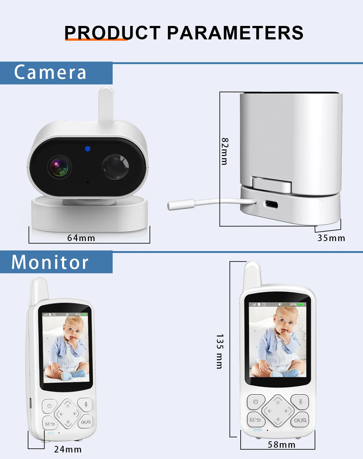 720P 2.8Inch Screen 2.4G Wireless Babyphone Camera 2000mah Temperature Detection Two Way Talk Smart Video And Audio Baby Monitor