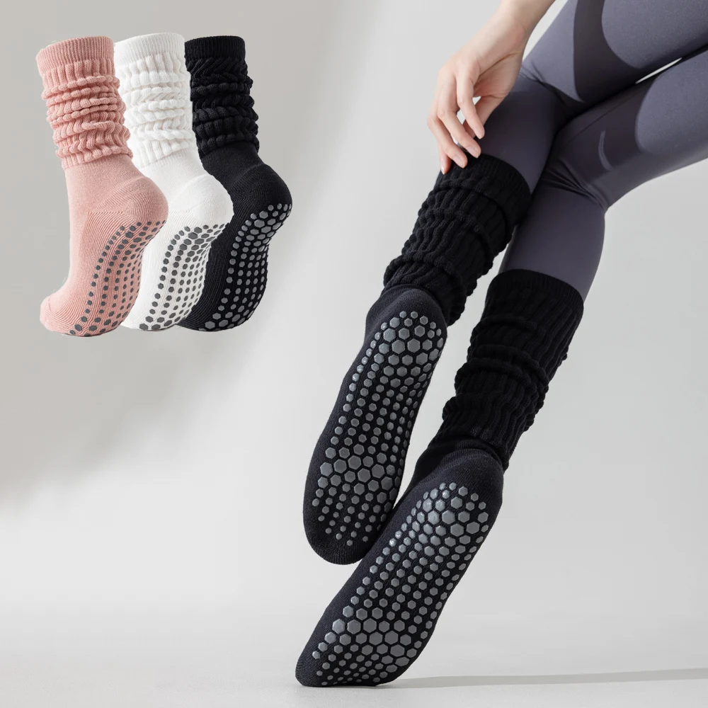 Seamless Custom Logo Grip Barre Trampoline Socks Ankle Pilates Non Slip Yoga Socks Compression Tube Pipe  Slouch Crew Socks