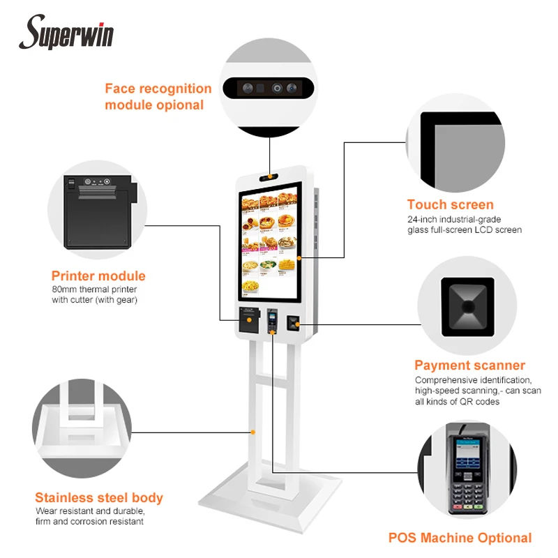 Best Selling Android/Windows 24inch Touch Machine Android Tablet Pos Self-service Payment Kiosk  Pos Terminal for McDonald