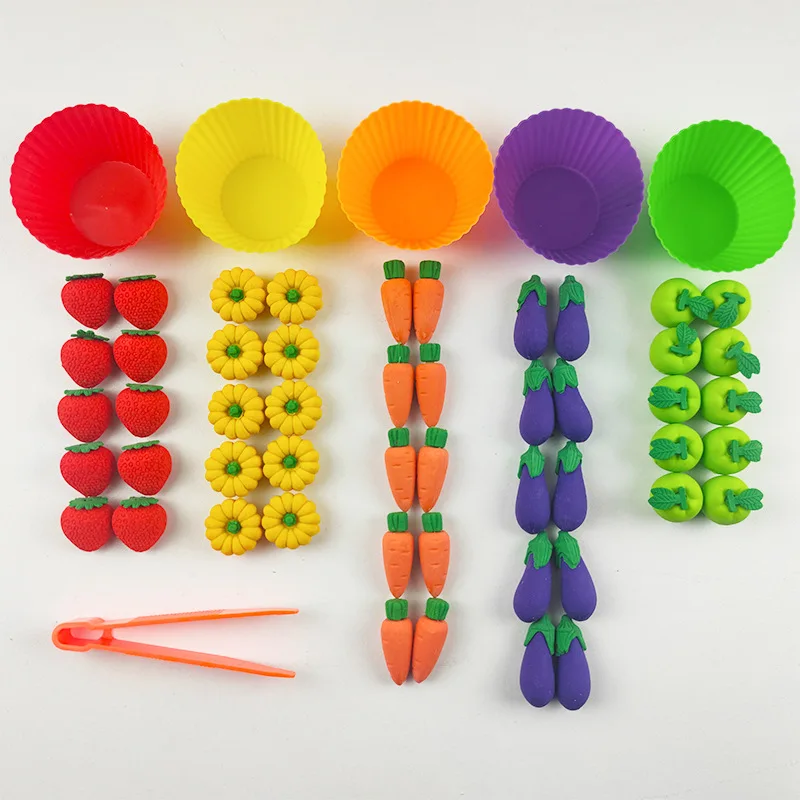 rainbow Fruit Cupcake Color Matching Sort Toddler Busy Sensory Bins Toys with Clip for Kid Learning and STEAM Activity