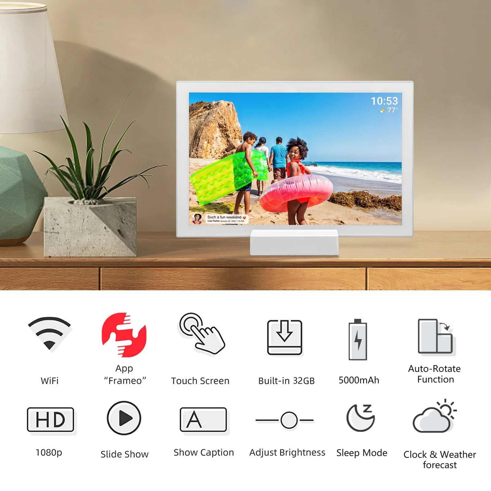 Delicate Picture Quality, Bright Colors, for You to Present a Vivid Visual Feast Frameo with Battery WiFi Digital Photo Frame