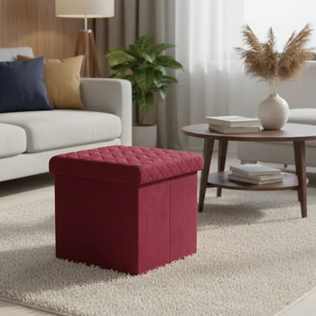 Modern Eco-Friendly Soft Foldable Fabric Large Capacity Storage Ottoman for Bedroom Living Room