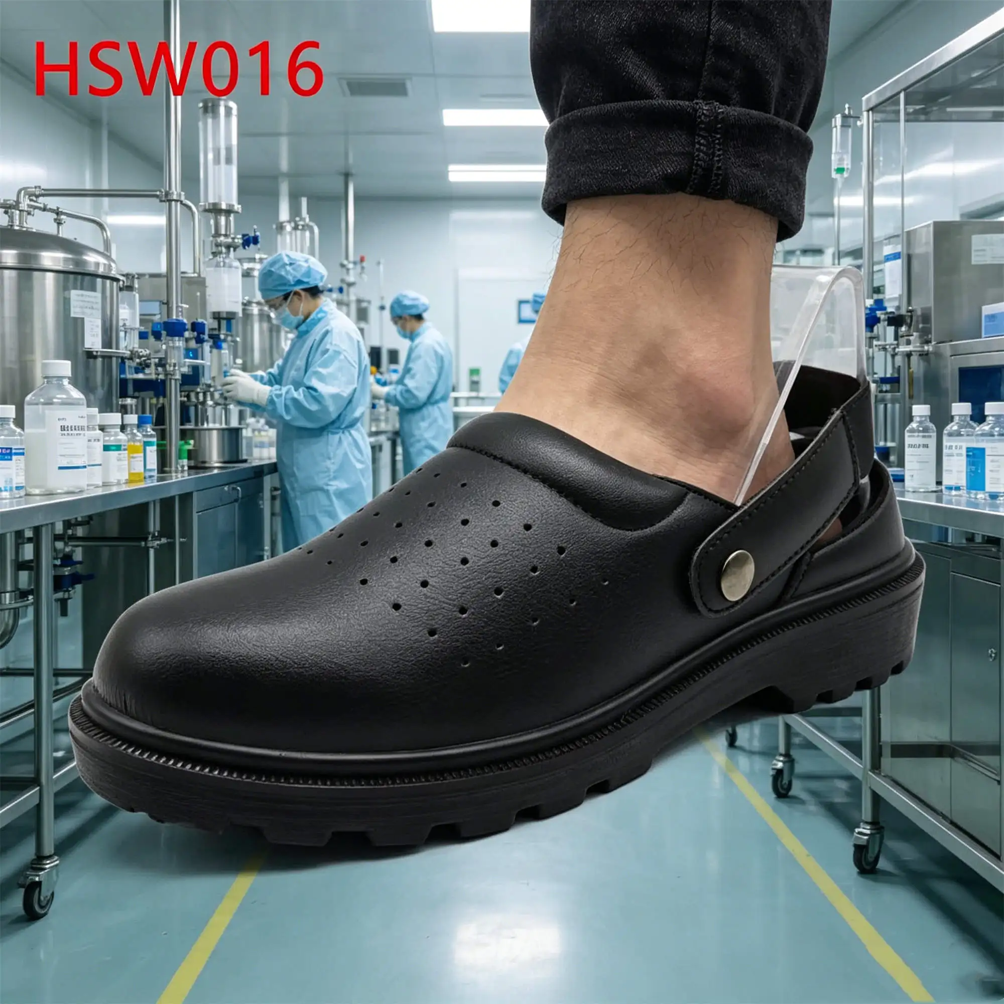 ZYF,Adjustable Straps Design ESD Black/white Safety slippers Printing Factory Long Time Stand Anti-Tired Work Clogs HSW016