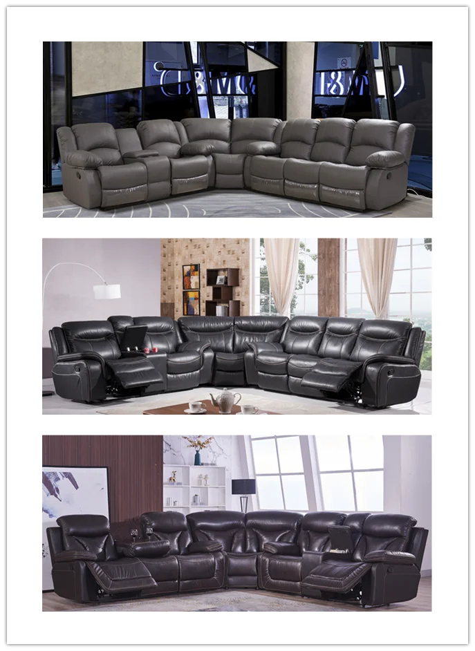 Modern Luxury Home Theater power Reclining sofa with top leather 3 seat with LED
