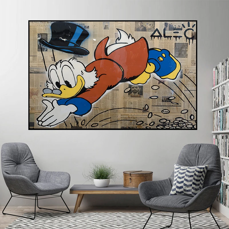 Wholesale Cartoon Duck Graffiti Money Wall Art Pictures and Street pop Art  Posters print on Canvas For home bathroom Room Decor From m.