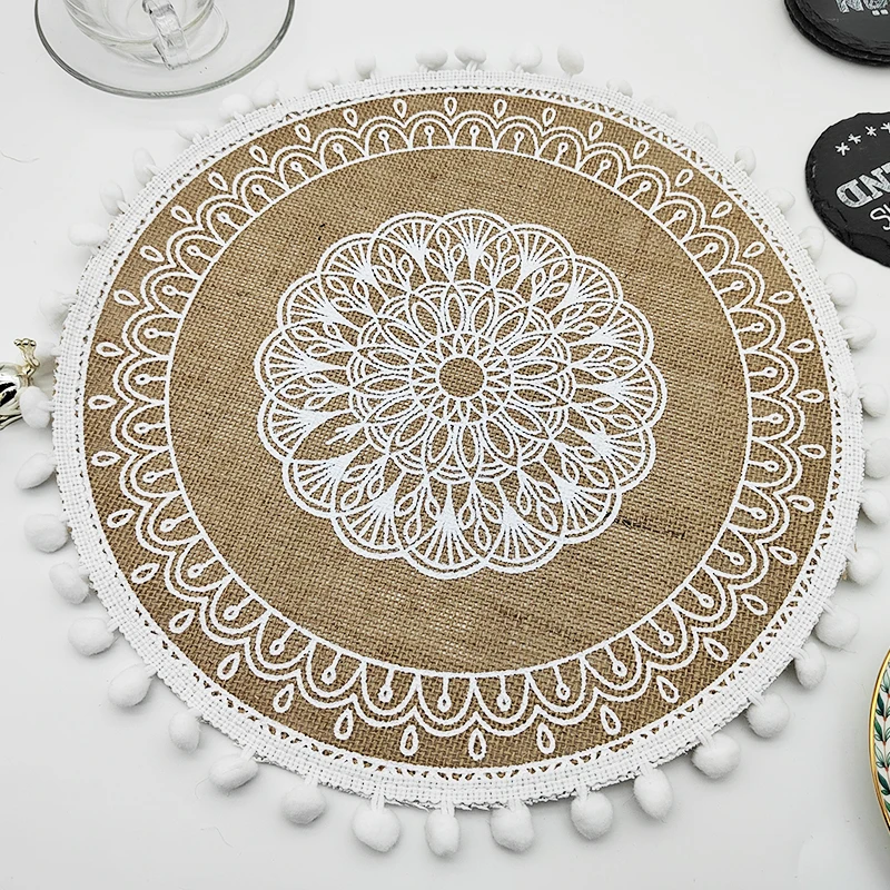 European Style Kitchen Room Pads Mats Natural Jute Placemat With Cotton