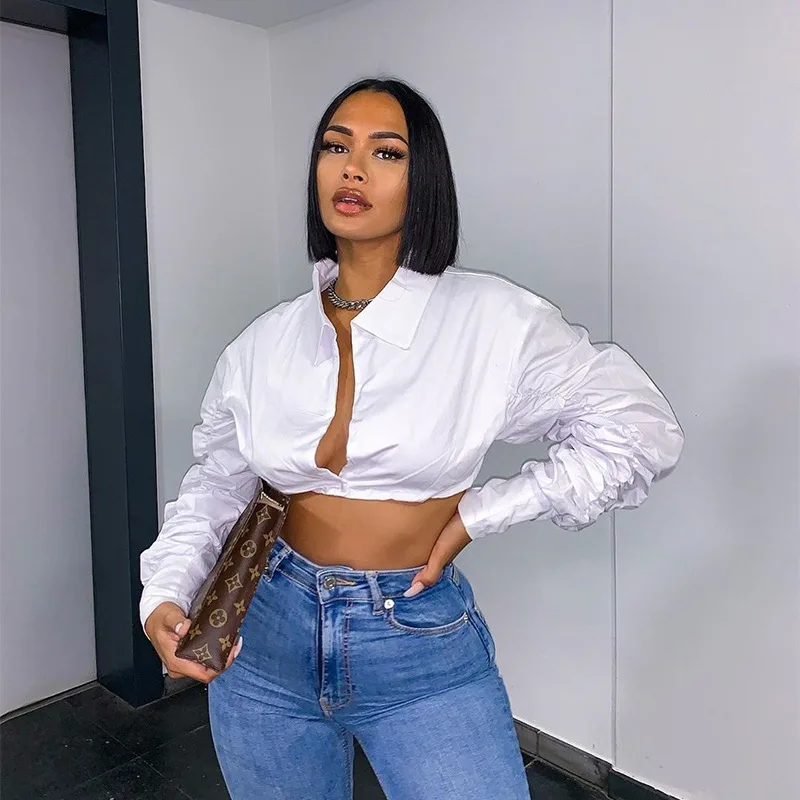 Women Midriff Sexy Top Shirt Bubble 