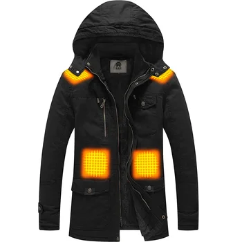 2023 Men's Winter Heating Thicken Parka Jacket Warm Heated Cotton Windbreaker Jacket with Removable Hood