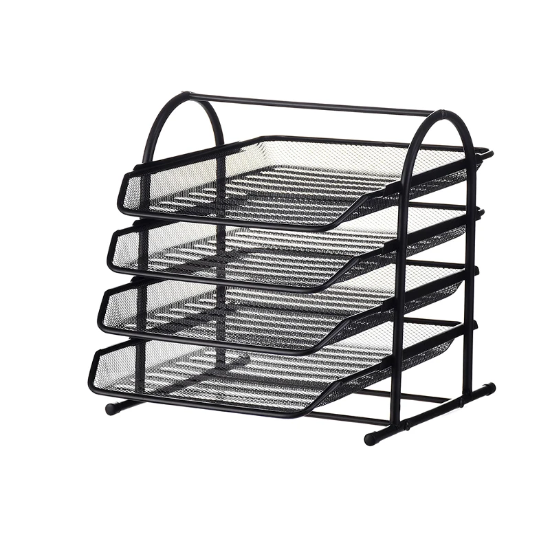 Wideny Office Metal Mesh 2 Tier Desk File Organizer Shelves With 3 Sorter Sections
