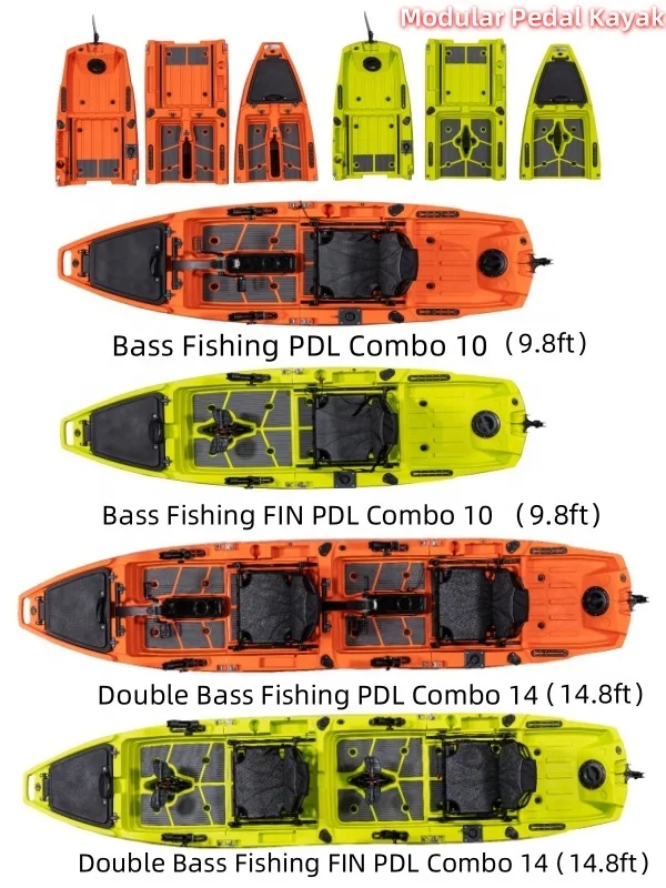 LSF Two Person  Double Plastic Modular  Pedal  Kayak Fishing Kayak Boat  New 3 Piece Section  Modular with Motor Accessories