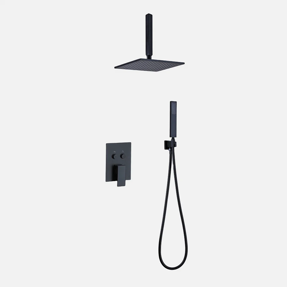 Waterfall Rainfall Shower Faucet Hot And Cold Rain Shower Set with Ceiling Head Black Painting China Shower Completed Set
