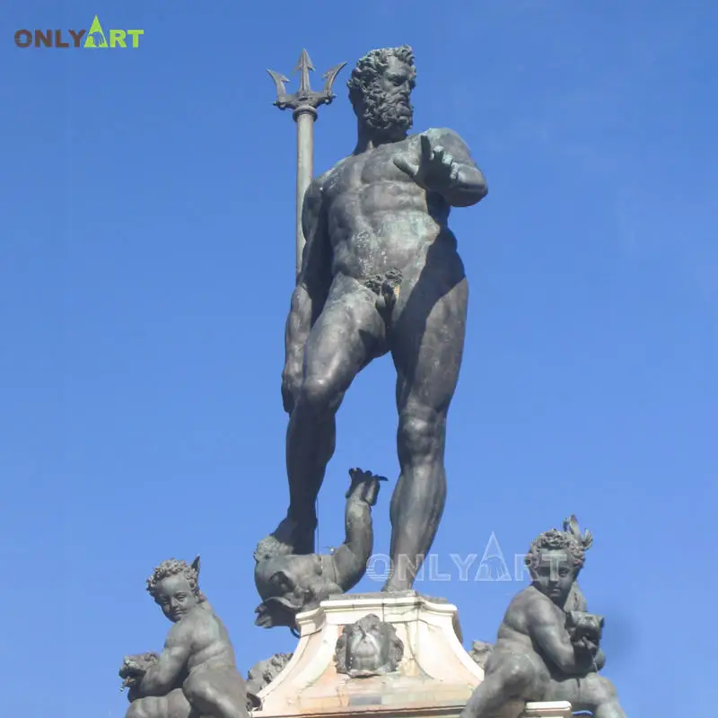 Large Outdoor Ancient Bronze Statue Of Poseidon Statue With Fish And Angel Greek Statues For