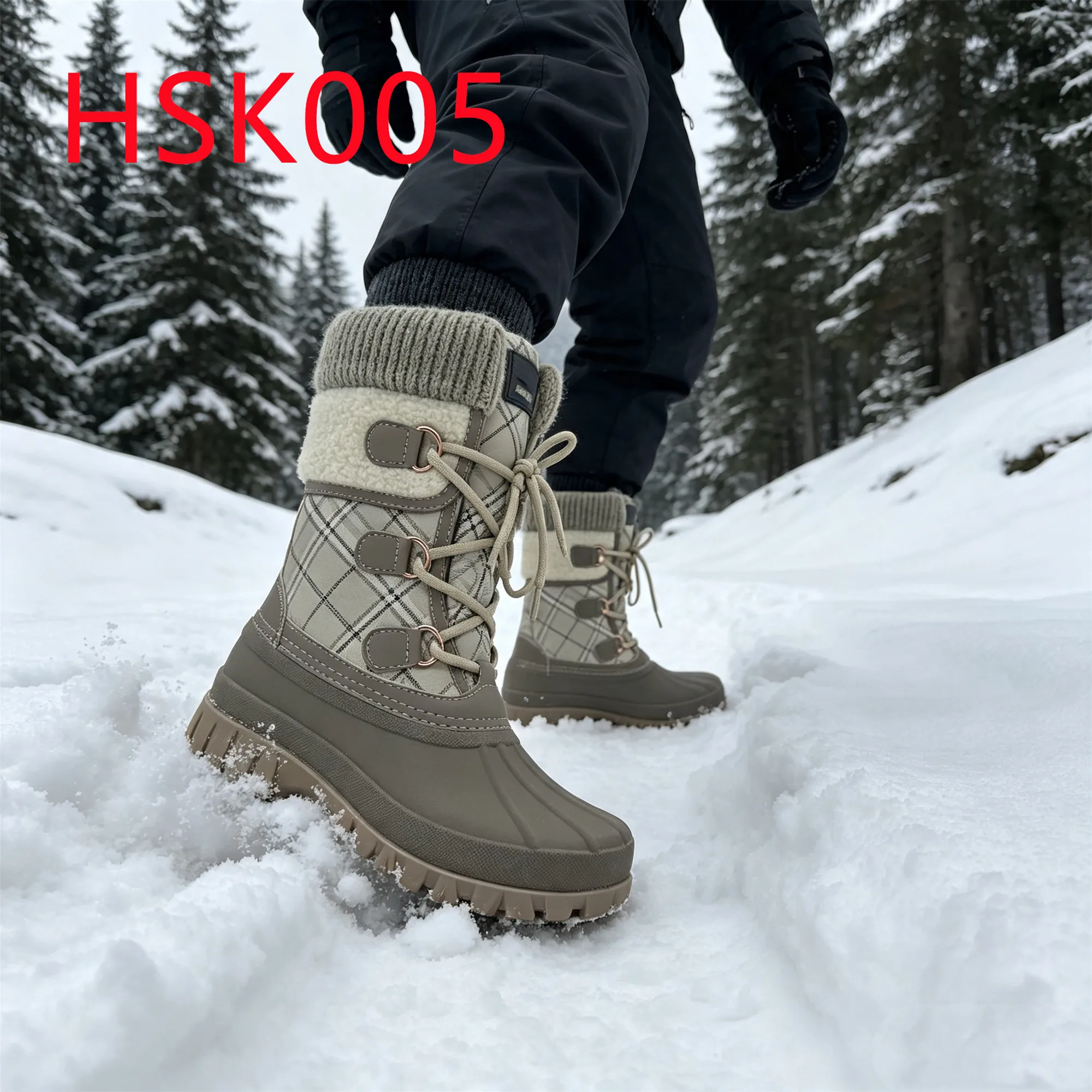 HY,Winter Sports Event Ribbed Knit Wool Blend Fabric Warm Ski Boots extreme Cold Waterproof Upper Hua Singh Snow Boots HSK005