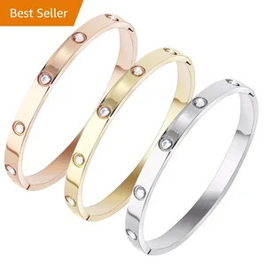 Designer Ladies Women Crystal CZ Cubic Zirconia Stainless Steel Love Screw Fashion Jewelry Bracelet Bangle
