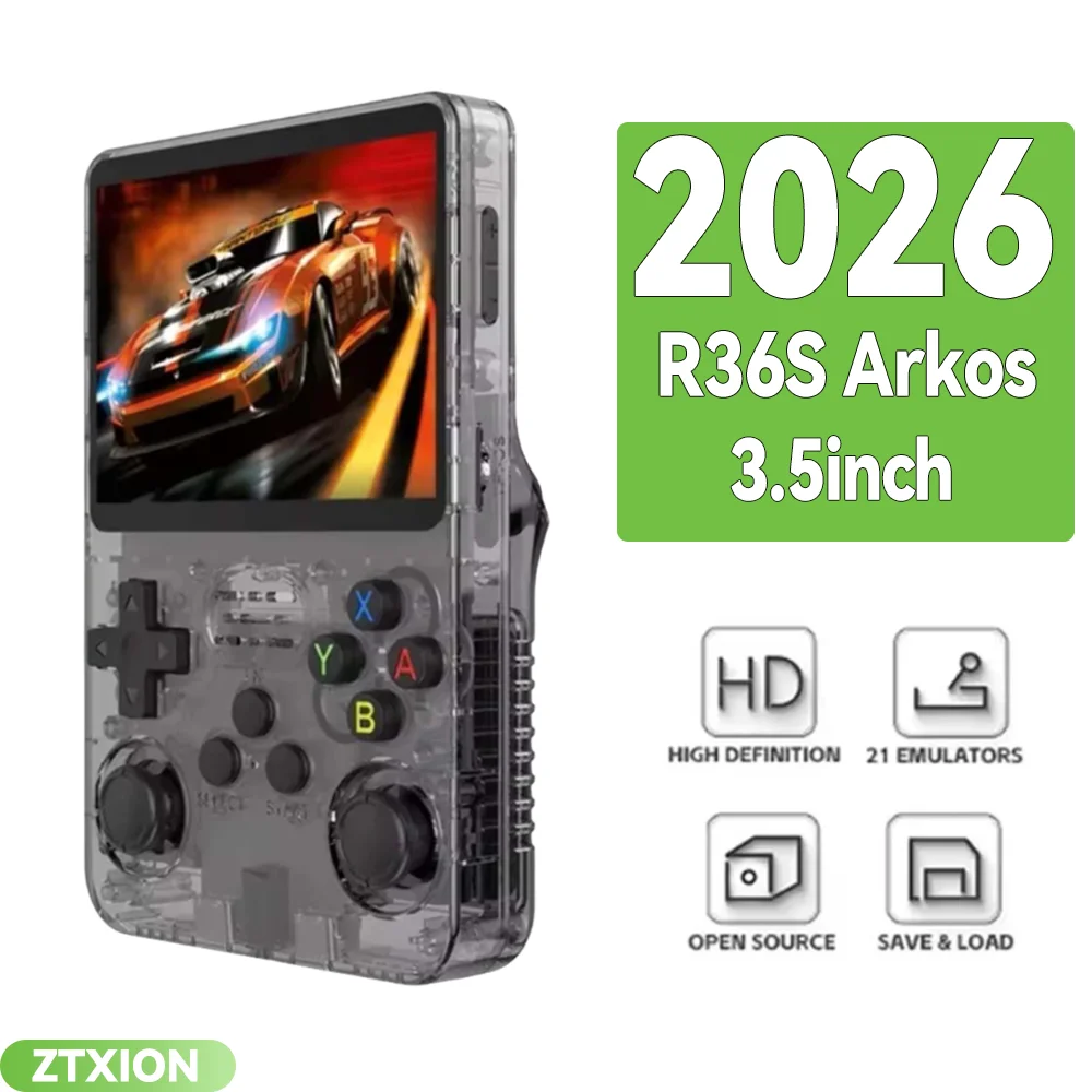 Consola R36S Portátil Retro Con Doble Joystick, Pantalla IPS 3.5″ Y 15,000+ Juegos, Sistema Linux Open Source Y Doble Tarjeta TF 32GB+64GB