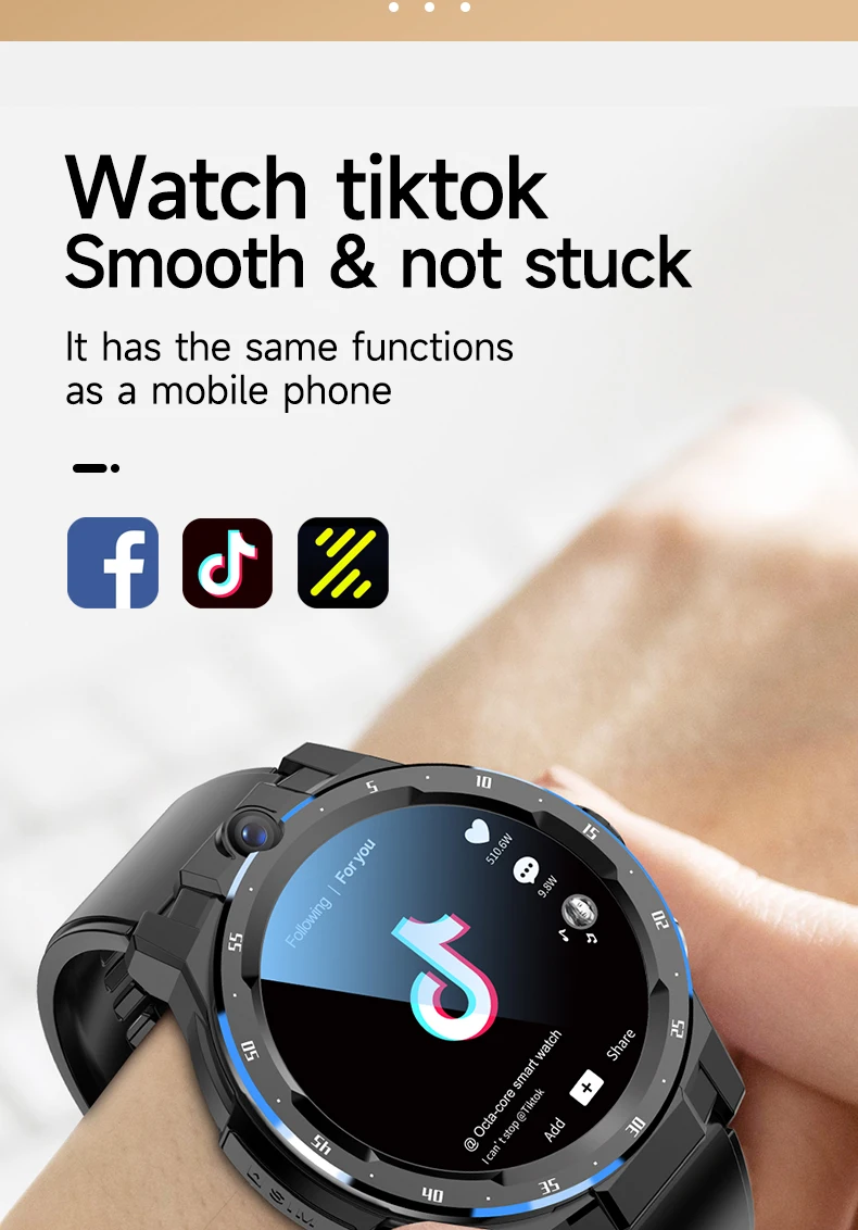 A5 Touch Screen Smart Watch 6+128g Pluggable 4g Sim Card Dual Camera