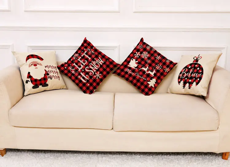 18" Merry Christmas Pillow Case Cotton Linen Sofa Throw Cushion Cover Home Decor 
