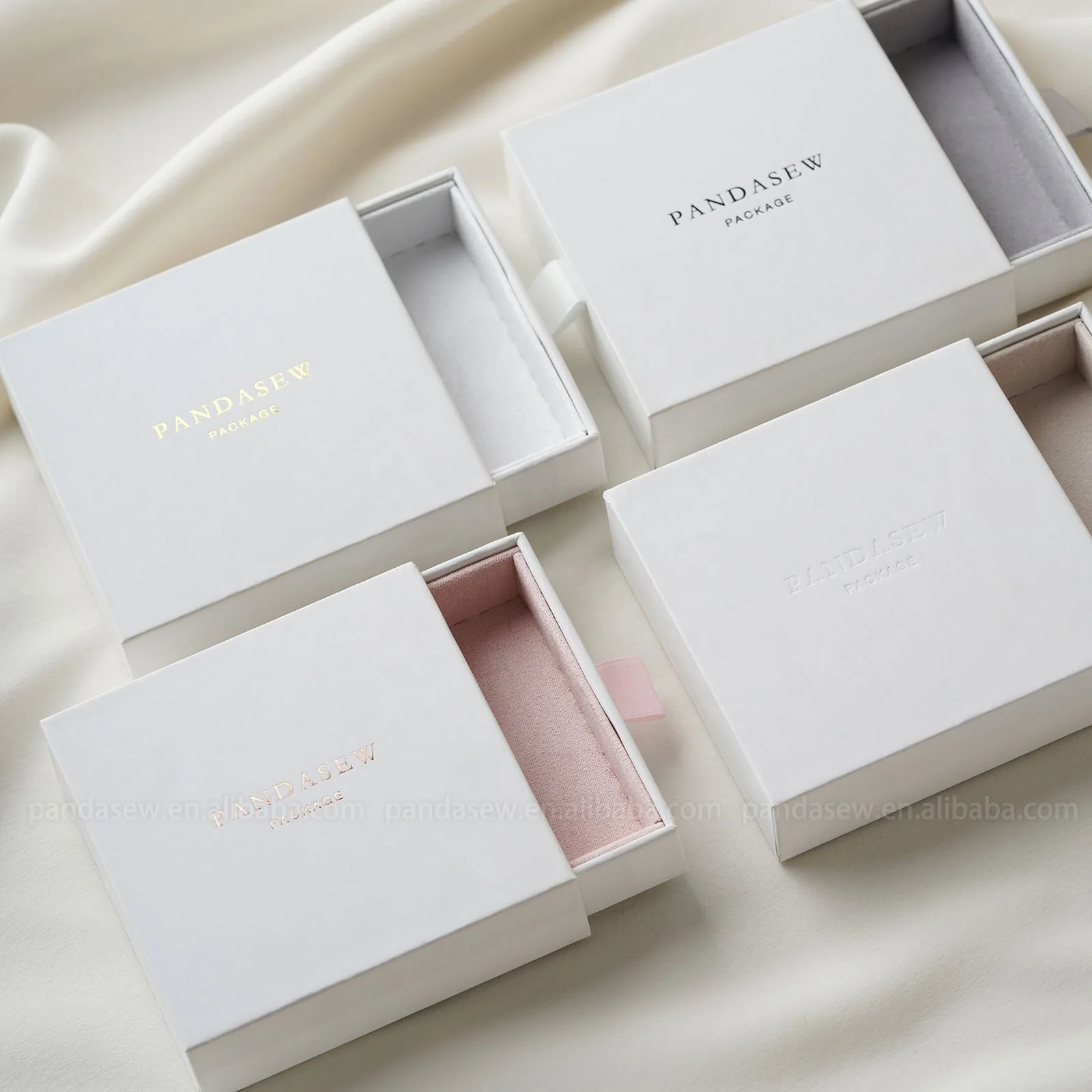 PandaSew Custom Logo Paper with Gray Suede Inside Packaging Bracelet Pendant Necklace Jewelry Drawer Box