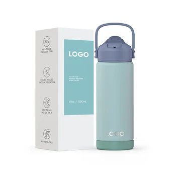 Insulated Water Bottles Sport Vacuum Thermal Flask Manufacturer Stainless Steel Drinking Bottle Rubber Bottom with Straw for Gym