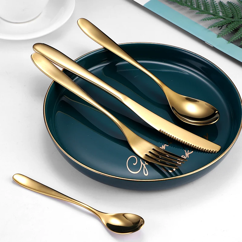 Столовые приборы из нержавеющей стали в западном стиле, набор позолоченных столовых приборов, свадебные золотые приборы