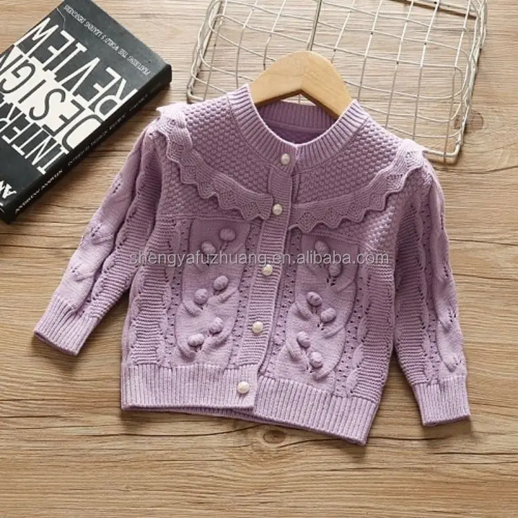 New hot spring and summer solid color hollow knitted cardigan baby girls' sweaters