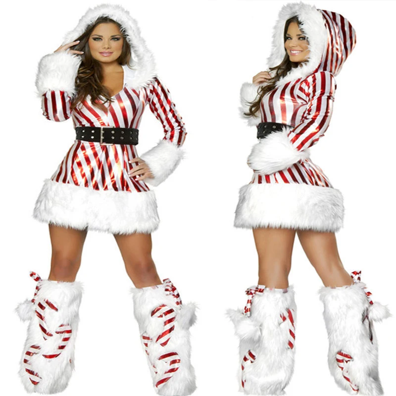 Cosplay Mujer Vestida De Papa Noel Disfraz De Escenario Rojo Verde