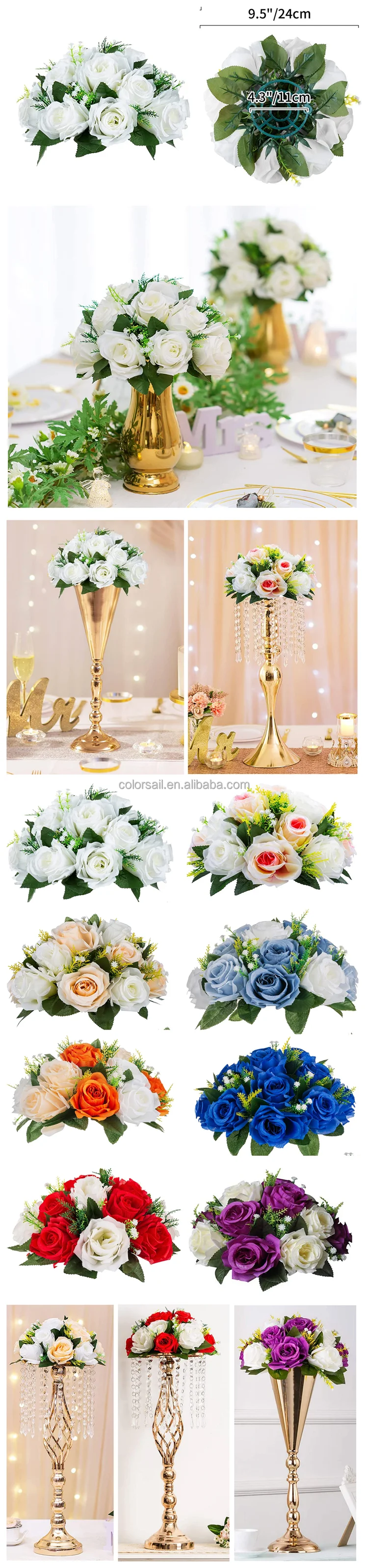 Flores Arrangements Silk Bridal Bouquet Red Roses Flower Balls Wedding