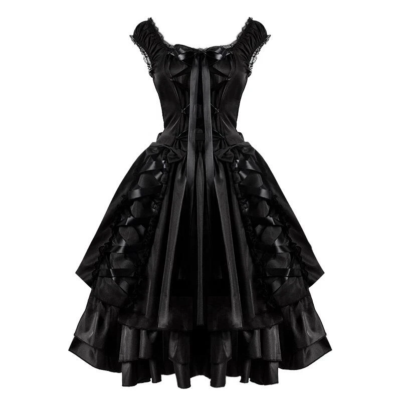 Costume Party Gothic Dress Japanese Victorian Lolita Vintage Lace Princess  Holiday Dresses Women Dark Spaghetti Strap Robe Femme
