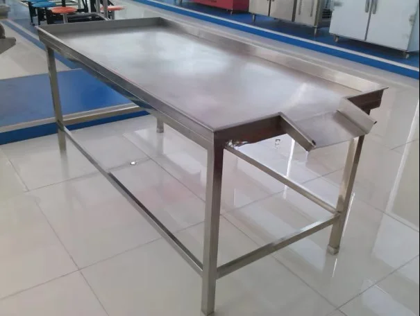 Customizable heavy-duty stainless steel workbench for slaughterhouse food processing and assembly lines