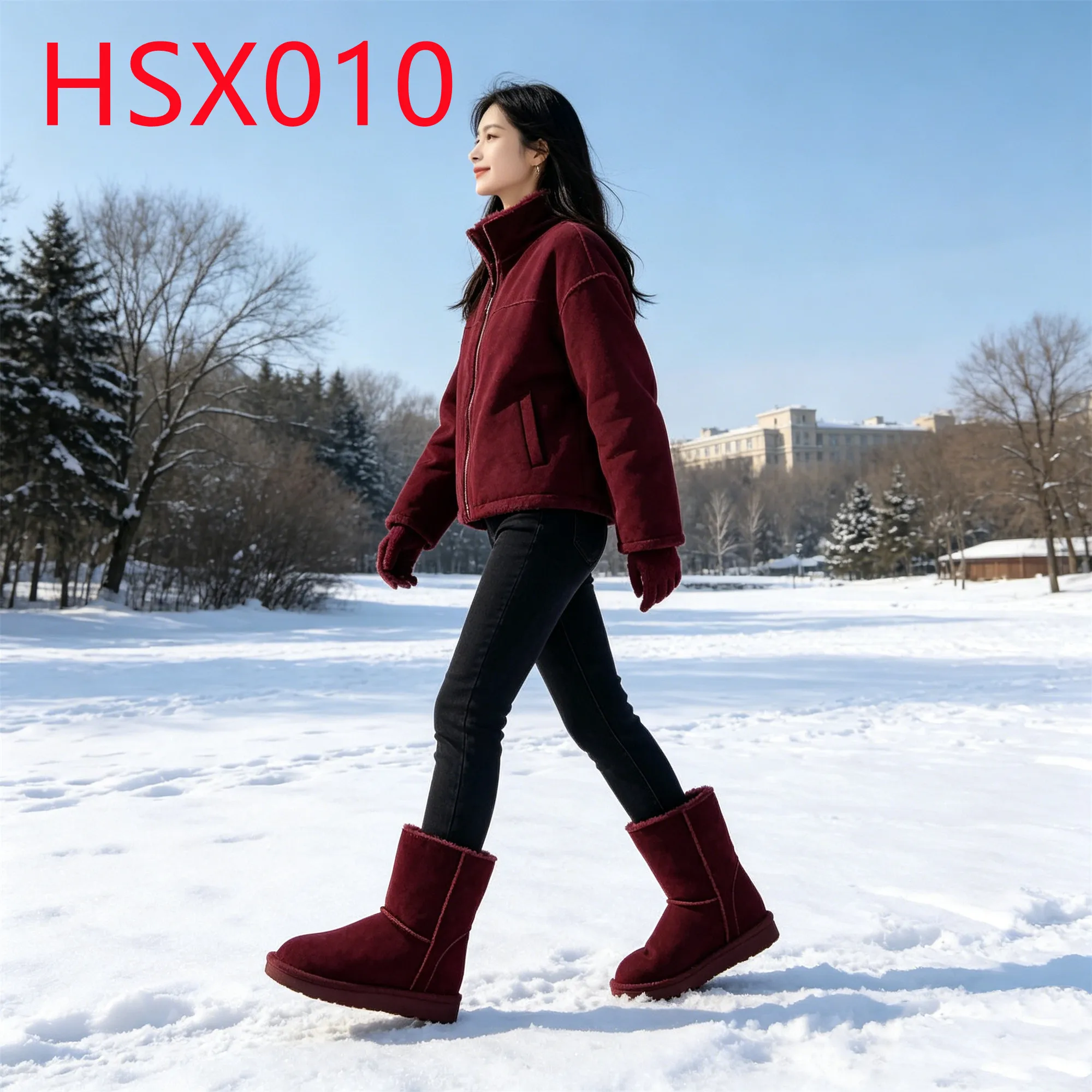 HY,Cold Region Thick Plush Insole&lining Warm Women Snow Boots Korean Market Popular Bright Red Ankle Winter Boots HSX010