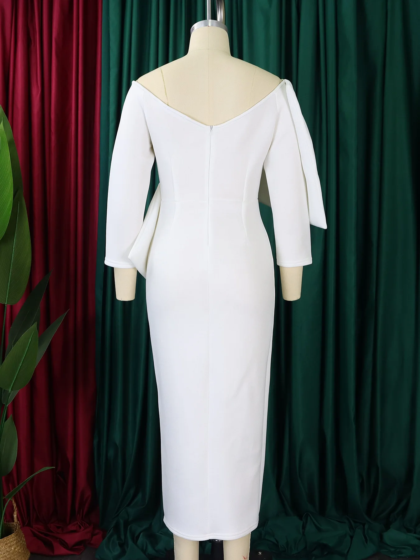 chinese dress ladies Bow Neckline Knee Length Dress / Long Sleeve Dress / Red Dress / Elega   Store of Suhel