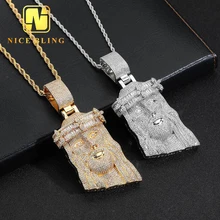 Wholesale Price Hip Hop Jesus Face Head Pendant High Quality Gold Plated Brass Cubic Zirconia Pendant