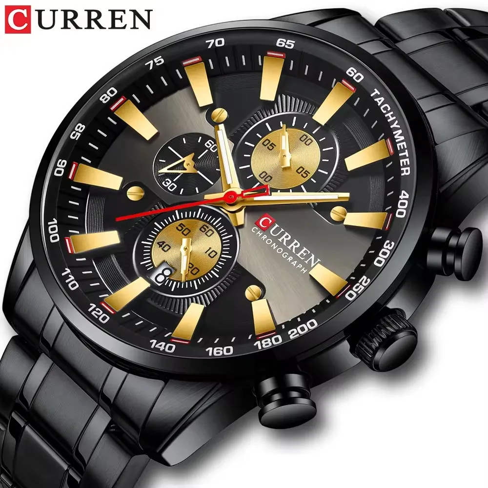 CURREN 8351 Quartz Movement Watch Three Eyes Business Watches Bracelet Clasp Stainless Steel Fashion Business Men Wristwatch