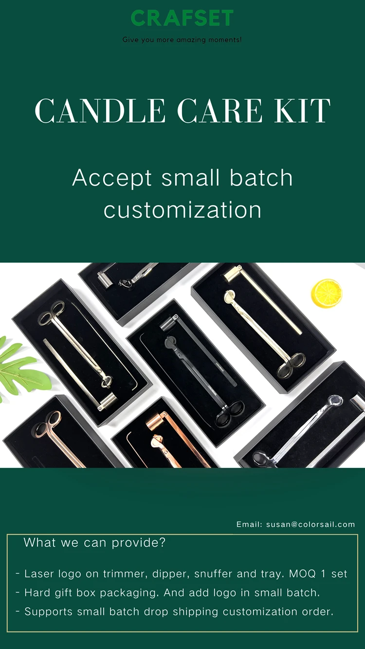Custom Logo Candle Accessories Engraved Gold Snuffer Candle Care Kit Wick Trimmers Set In Box
