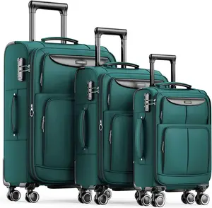 TSA Lock 3-Piece Modern Classic Simple Style Soft Side Expandable Lightweight Luggage Set Dual Spinner Wheel Durable ABS