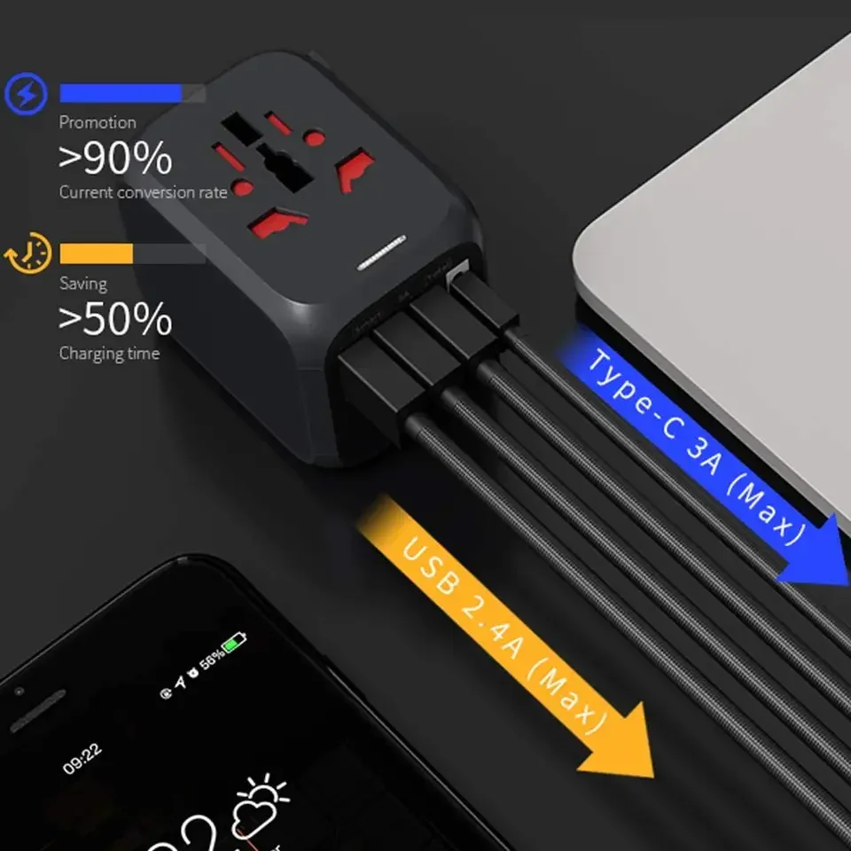 Универсальный адаптер для путешествий/USB Международный путешествий с Type-C на USB-3