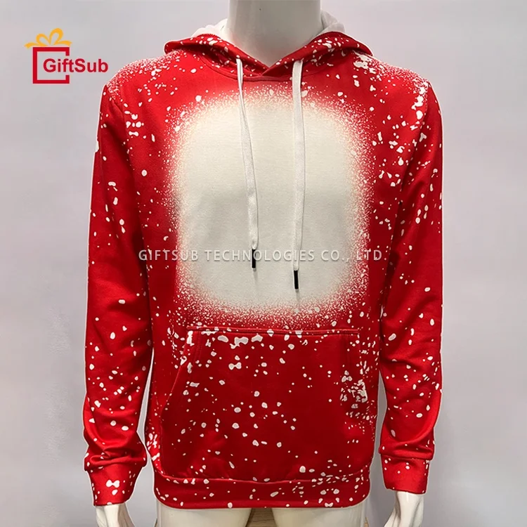 Custom Print Unisex Fleece Hooded Pullover Faux Bleach Polyester