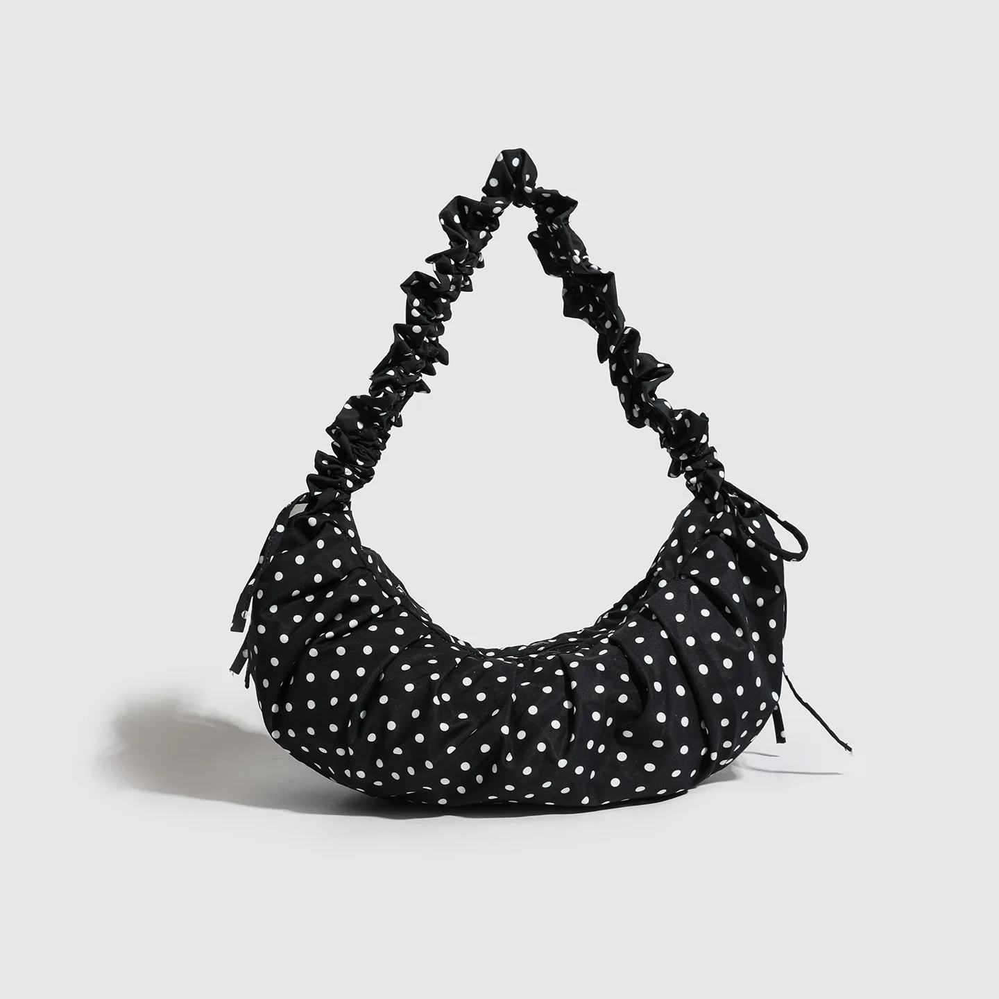 2026 New Style Spring Summer Ruffle Polka Dot Dumpling Bag Drawstring Zipper Pink Underarm Zipper Shoulder Bag for Women