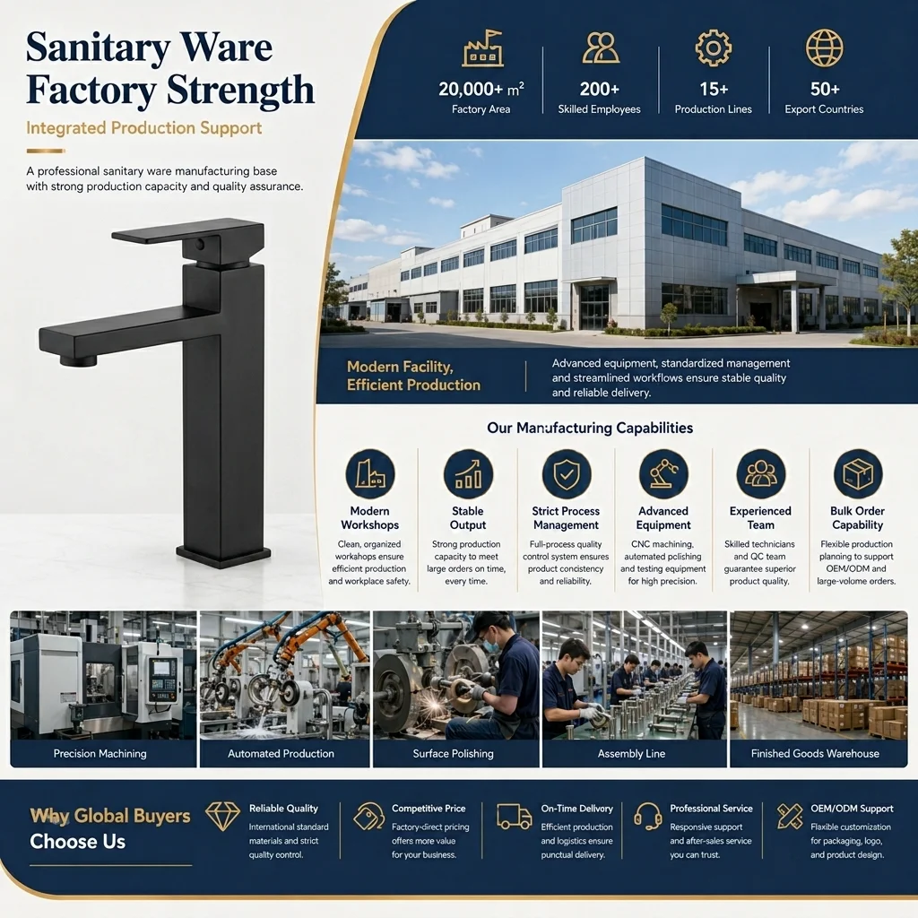 Square black bathroom faucet installation view